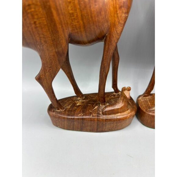 Vtg 2 Pc Hand Carved Wooden Antelope Figurines Set Babies Africa - Picture 3 of 10